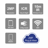 Provision-ISR caméra sans fil de type canon, PnV, de 2 MP, étanche, avec objectif fixe de 3.6 mm et IR de 10M – blanche