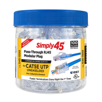 Simply45® Cat5e Unshielded Pass-Through RJ45 Modular Plugs 100 pc/Jar – Blue Tint