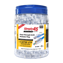 Simply45® Cat5e Unshielded Pass-Through RJ45 – 500 Plugs – Blue Tint