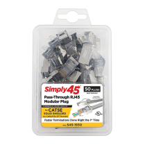 Simply45® Cat5e Shielded Internal Ground Pass-Through RJ45 Modular Plugs 50 pc Clamshell – Blue Tint