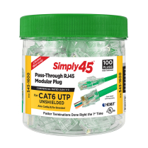 Simply45® Cat6 Unshielded Pass-Through RJ45 Modular Plugs 100 pc/Jar – Green Tint