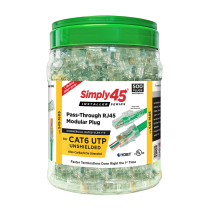 Simply45® Cat6 Unshielded Pass-Through RJ45 – 500 Plugs – Green Tint