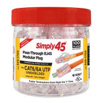 Simply45® Cat6/6a Unshielded Pass-Through RJ45 Modular Plugs 100 pc/Jar – Red Tint
