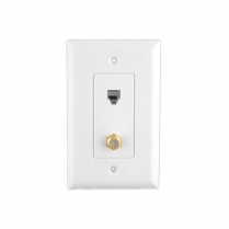 Provo Decora Style Wall Plate 2pc with Tel Jack and 1 x F81 Mounted on Plate Gold Plated Connector for TV - White