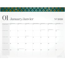 Cambridge® WorkStyle® Monthly Desk Pad Calendar 21-3/4” x 17” Bilingual Teal