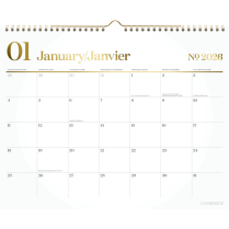 Cambridge® WorkStyle™ Wall Calendar 15" x 12" Bilingual White/Gold