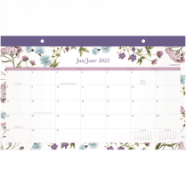 Cambridge® Compact Monthly Desk Pad Summer Garden 17-3/4” x 11” Bilingual White/Purple