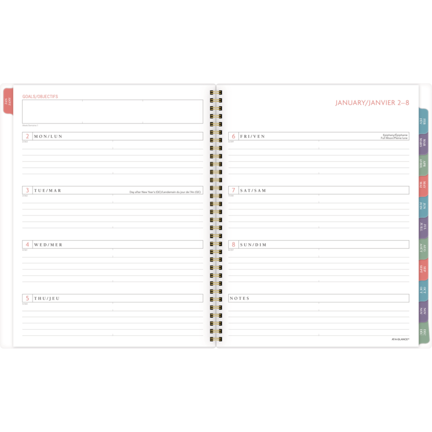 AT-A-GLANCE® Badge Geo Weekly/Monthly Planner 11” x 9” Bilingual Teal/Gold