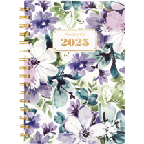 AT-A-GLANCE® Badge Floral Weekly/Monthly Planner 8-1/2" x 6" Bilingual Purple/Green