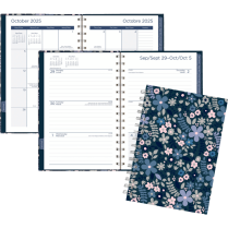 Mead® Caprice™ Floral Collection Weekly/Monthly Planner 8-1/2"x6" Bilingual Blue