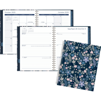 Mead® Caprice™ Floral Collection Weekly/Monthly Planner 11" x 9" Bilingual Blue