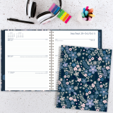 Mead® Caprice™ Floral Collection Weekly/Monthly Planner 11" x 9" Bilingual Blue