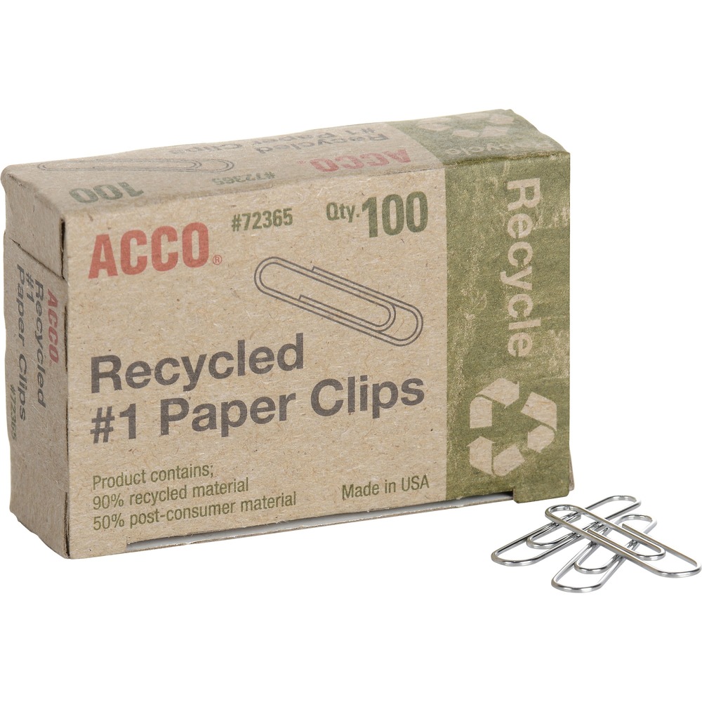 Acco Recycled Paper Clips #1 Smooth 100/box Monk Office