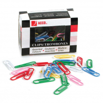 Acco Vinyl Paper Clips #1 Assorted Colours 500/box