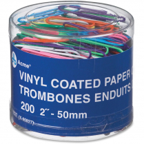 Westcott® Vinyl Coated Paper Clips #4, 2” Assorted Colours 200/pkg