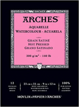 Arches Watercolour Pad Hot Pressed 140lb 9" x 12" 12Sheets