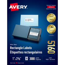 Avery® Easy Peel® Labels 1" x 2-5/8" Laser/Inkjet White 3,000/box