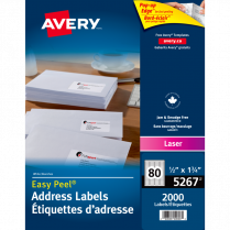 Avery® Easy Peel® Labels 1/2" x 1-3/4" Laser / Inkjet 2,000/box