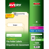 Avery® TrueBlock™ Filing Labels Laser / Inkjet White 1,500/box