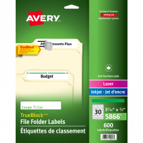 Avery® TrueBlock™ Filing Labels Laser / Inkjet Green 600/box