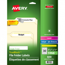 Avery® TrueBlock™ Filing Labels Laser/Inkjet Yellow 600/box
