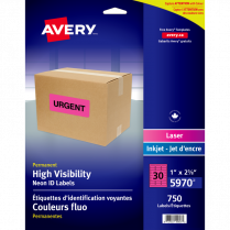 Avery® Neon High Visibility Labels 2-5/8" x 1" Laser Magenta 750/box