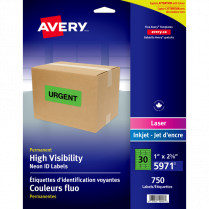 Avery® Neon High Visibility Labels 2-5/8" x 1" Laser Green 750/box