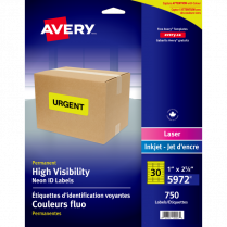 Avery® Neon High Visibility Labels 2-5/8" x 1" Laser Yellow 750/box