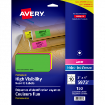 Avery® Neon High Visibility Labels 4" x 2" Laser Assorted Colours 150/pkg
