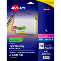 Avery® Neon High Visibility Labels 2-5/8" x 1" Laser Assorted Colours 450/box