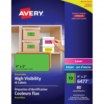 Avery® High Visibility Removable ID Labels Laser/Inkjet Printers 2" x 4" 80/pkg