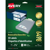 Avery® Removable I.D. Labels 2-5/8" x 1" White 300/pkg