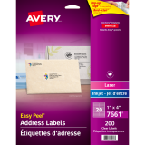 Avery® Easy Peel® Clear Address Labels 1" x 4" 200/pkg