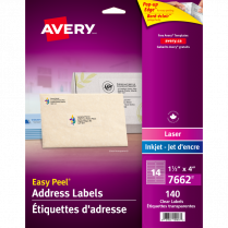 Avery® Easy Peel® Clear Address Labels 1-1/3" x 4" 140/pkg