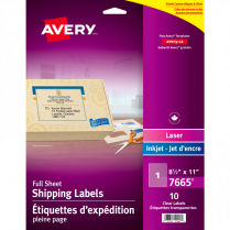 Avery® Mailing Labels 8-1/2" x 11" Laser/Inkjet Clear 10/pkg