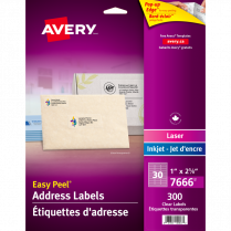 Avery® Easy Peel® Clear Address Labels 1" x 2-5/8" 300/pkg