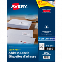Avery® Easy Peel® Address Labels 1" x 2-5/8" Inkjet 3,000/box