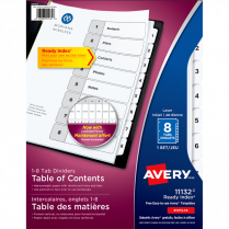 Avery® Ready Index® Table of Contents Dividers Black and White 1-8