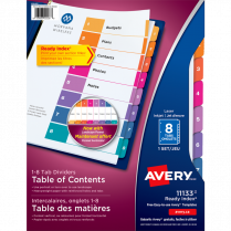 Avery® Ready Index® Table of Contents Dividers Coloured 1-8