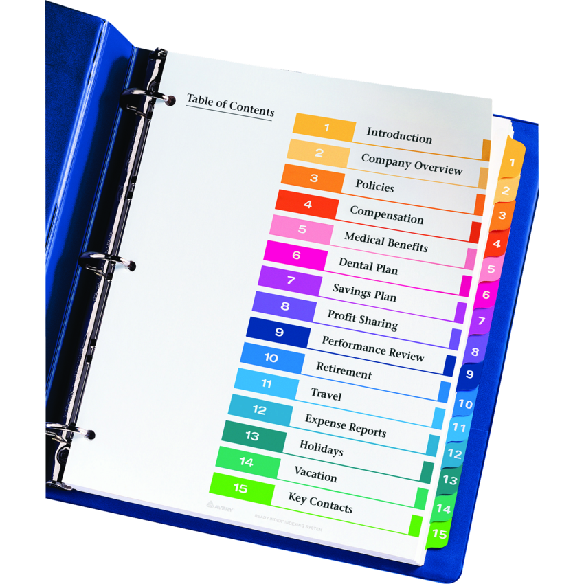 Avery® Ready Index® Table of Contents Dividers Coloured 1-15 Monk Office