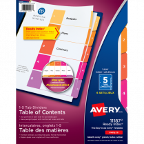 Avery® Ready Index® Dividers Coloured 1-5, 6 sets/pkg