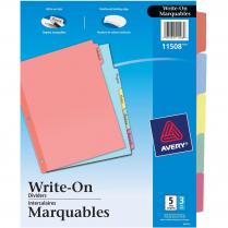 Avery® Write-On Dividers 11" x 8-1/2" 5 Tabs Assorted Colours 3 sets/pkg