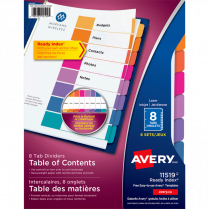 Avery® Ready Index® Table of Contents Dividers Coloured and Plain 8-Tabs 6 sets/pkg