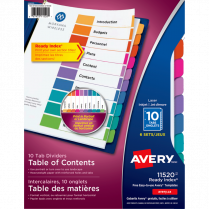 Avery® Ready Index® Table of Contents Dividers Coloured Plain 10-Tabs 6 sets/pkg