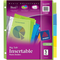 Avery® Big Tab® Insertable Plastic Dividers 5 Tabs Assorted Translucent Colours