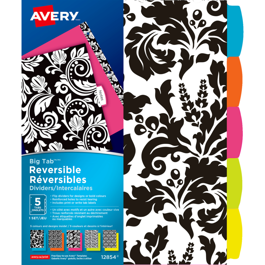 Avery Big Tab Reversible Index Dividers 5Tabs Damask Monk Office