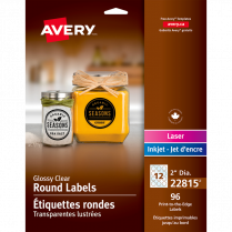 Avery® Print-to-the-Edge Round Labels 2" Glossy Clear 96/pkg