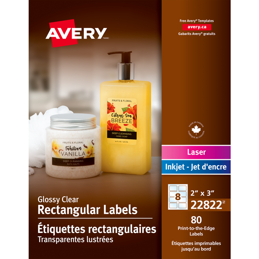 Avery® Print to the Edge Rectangular Labels 2 quot x 3 quot Glossy Clear 80/pkg