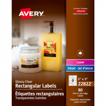 Avery® Print-to-the-Edge Rectangular Labels 2" x 3" Glossy Clear 80/pkg