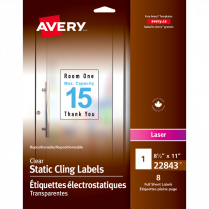 Avery® Print-to-the-Edge Cling-On Labels 8-1/2" x 11" Clear 8/pkg